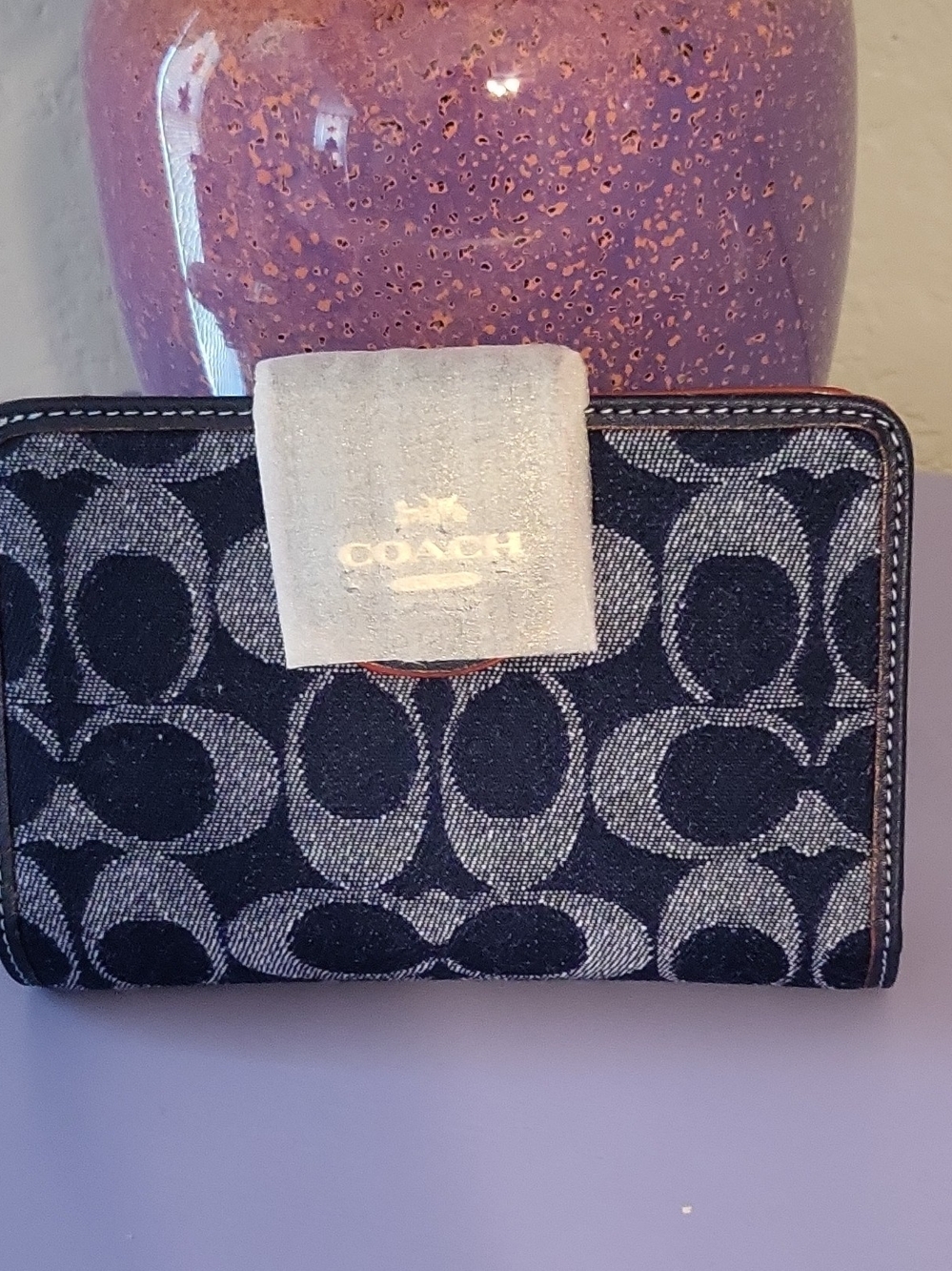 COACH Blue Signature Canvas Corner Zip Wallet